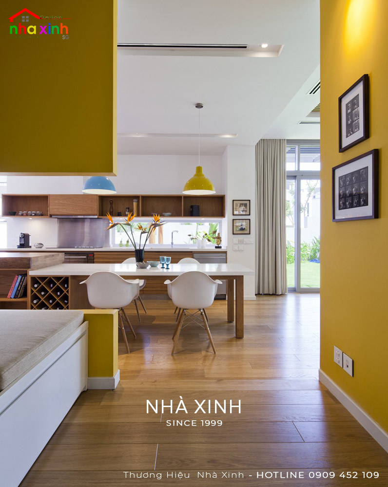 Không gian phòng bếp với sự kết hợp màu sắc hài hòa