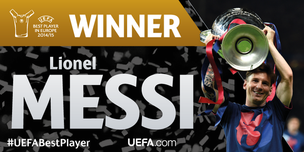 Messi nhận giải cầu thủ xuất sắc châu Âu mùa 2014 - 2015