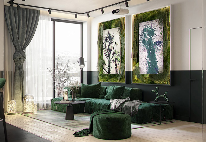 Trang trí phòng khách với gam màu xanh lá cây