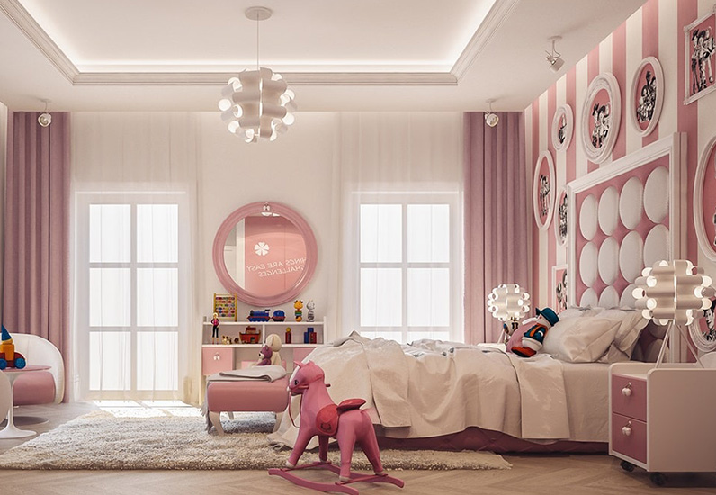 Phòng ngủ cho bé gái với gam màu hồng