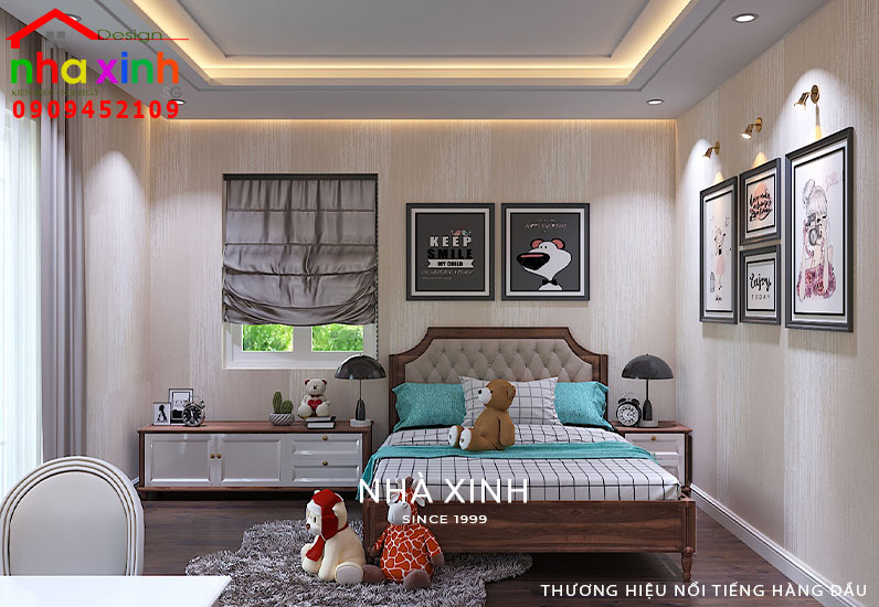 Không gian phòng ngủ được thiết kế với gam màu sinh động