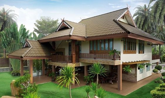 Biệt thự mái Thái hay phong cách Thái Lan với hệ mái màu đất gần gũi