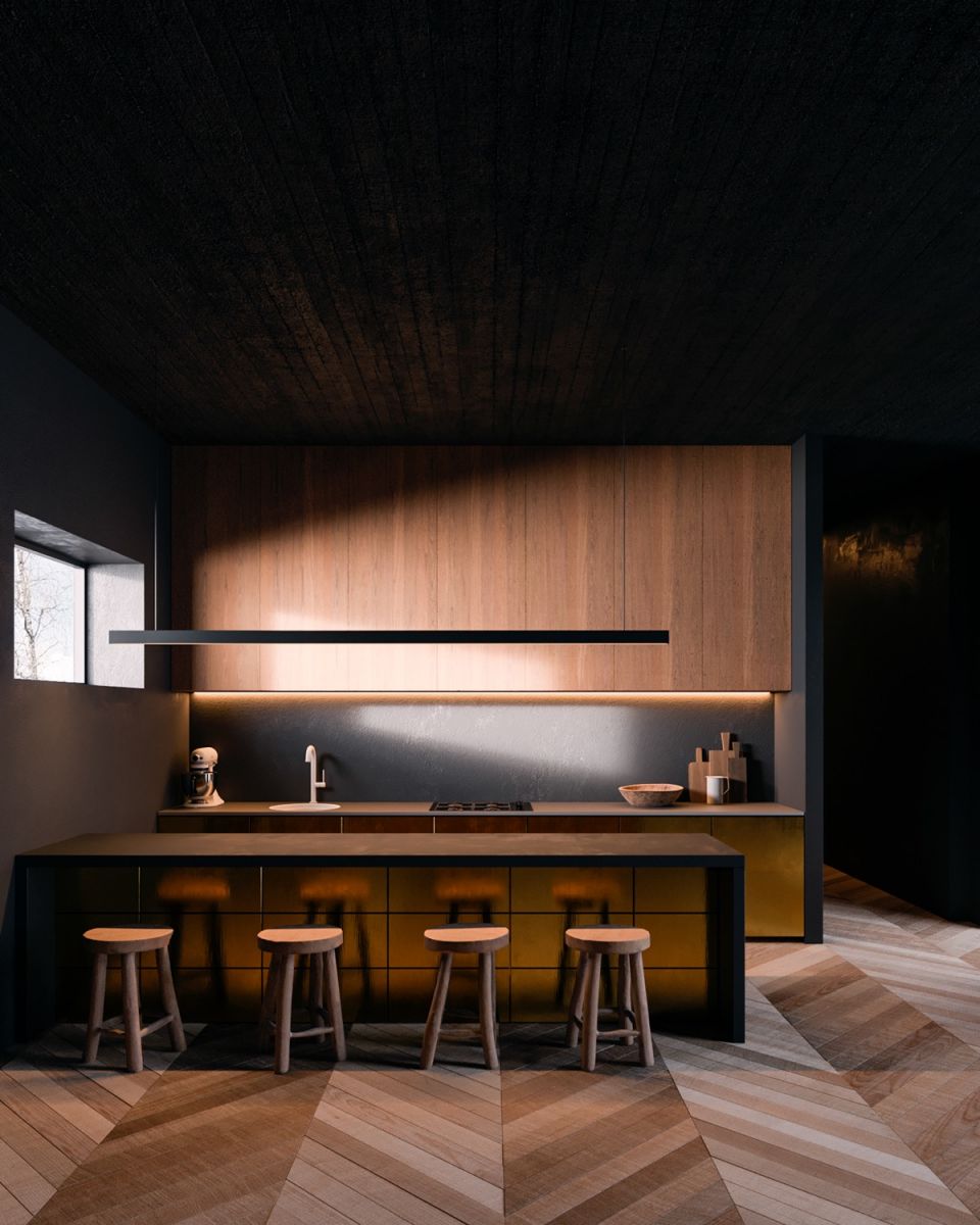 Thiết kế nội thất phòng bếp độc đáo với hiệu ứng ánh sáng