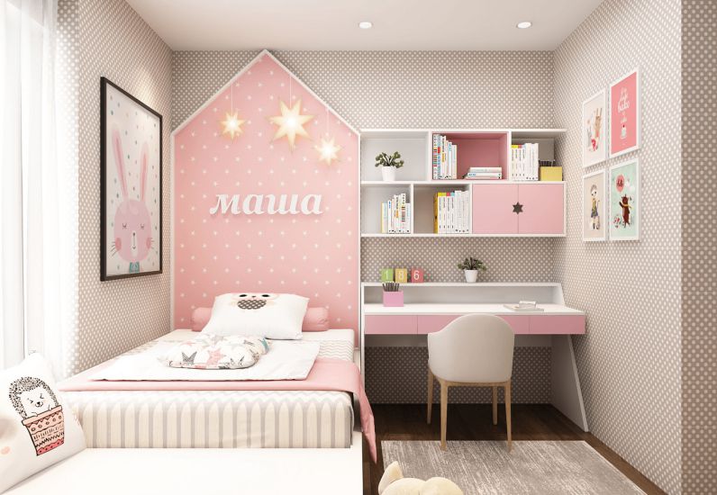 Mẫu phòng ngủ cho bé gái gam hồng dễ thương