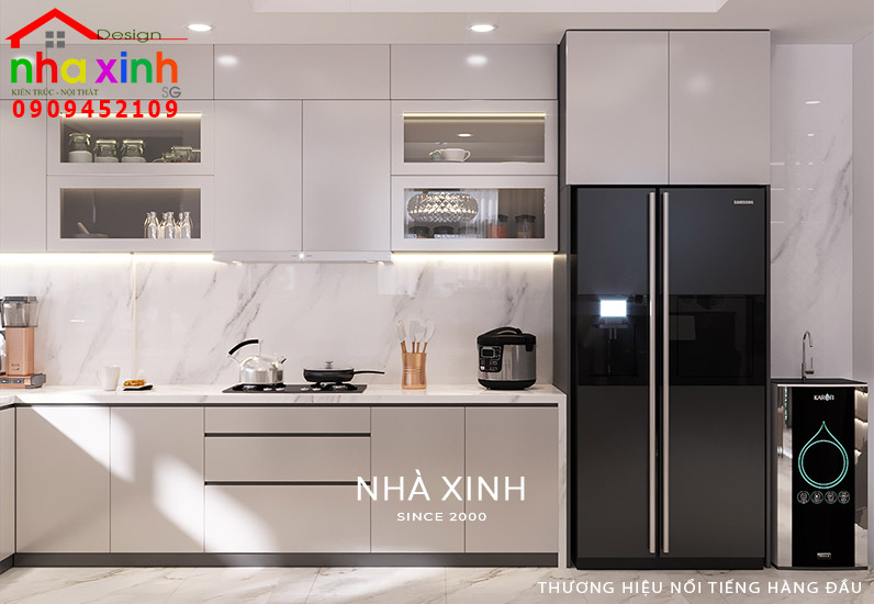 Phòng bếp được thiết kế tiện nghi với sự tích hợp hệ tủ bếp thông minh