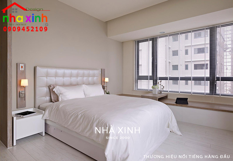 Phòng ngủ được thiết kế nổi bật với tone màu trắng sang trọng và thanh lịch