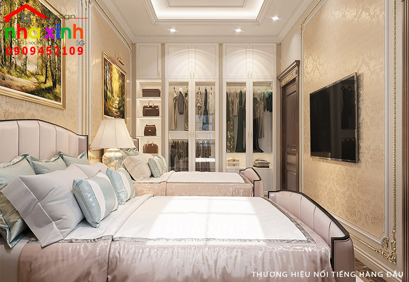 Thiết kế phòng ngủ đôi mang phong cách cổ điển với các bố trí đồ nội thất tinh tế sang trọng