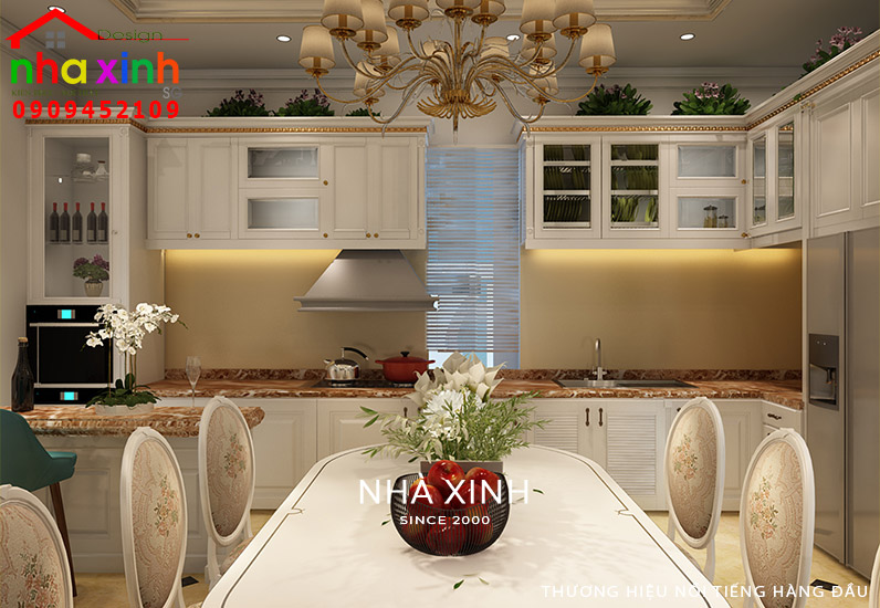 Thiết kế nội thất cổ điển biệt thự mang đến phòng bếp đẹp tiện nghi và ấn tượng