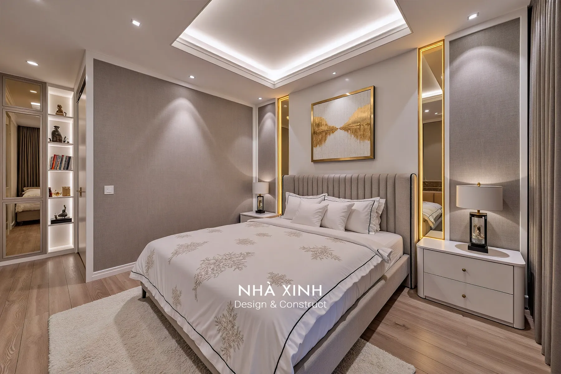 Phòng thay đồ chữ U với đảo tủ