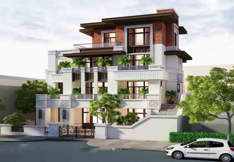 mẫu thiết kế biệt thự 4 tầng mặt tiền đẹp